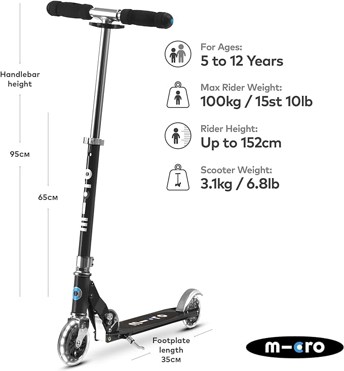 Buy Micro Sprite LED Black 2 Wheel Scooter | Yallatoys.com