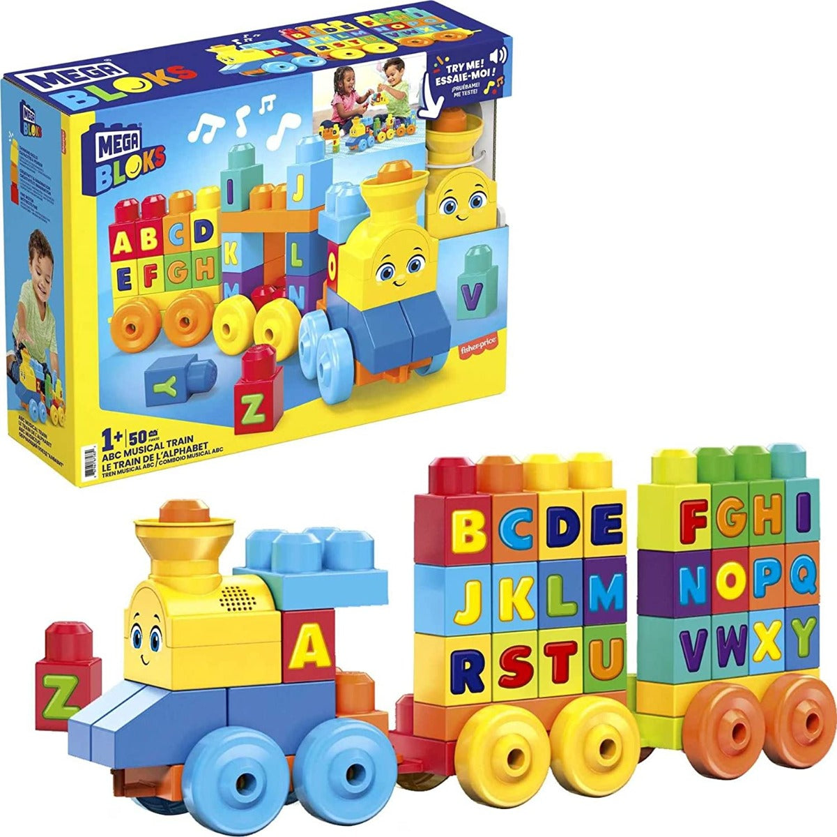 Buy Mega Bloks Fisher Price Abc Musical Train Building Blocks With 50 Pieces | Yallatoys.com