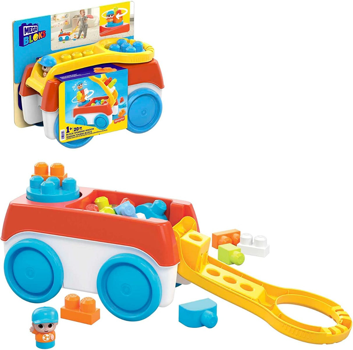 Buy Mega Bloks Fisher Price Toddler Building Toy Block Spinning Wagon | Yallatoys.com