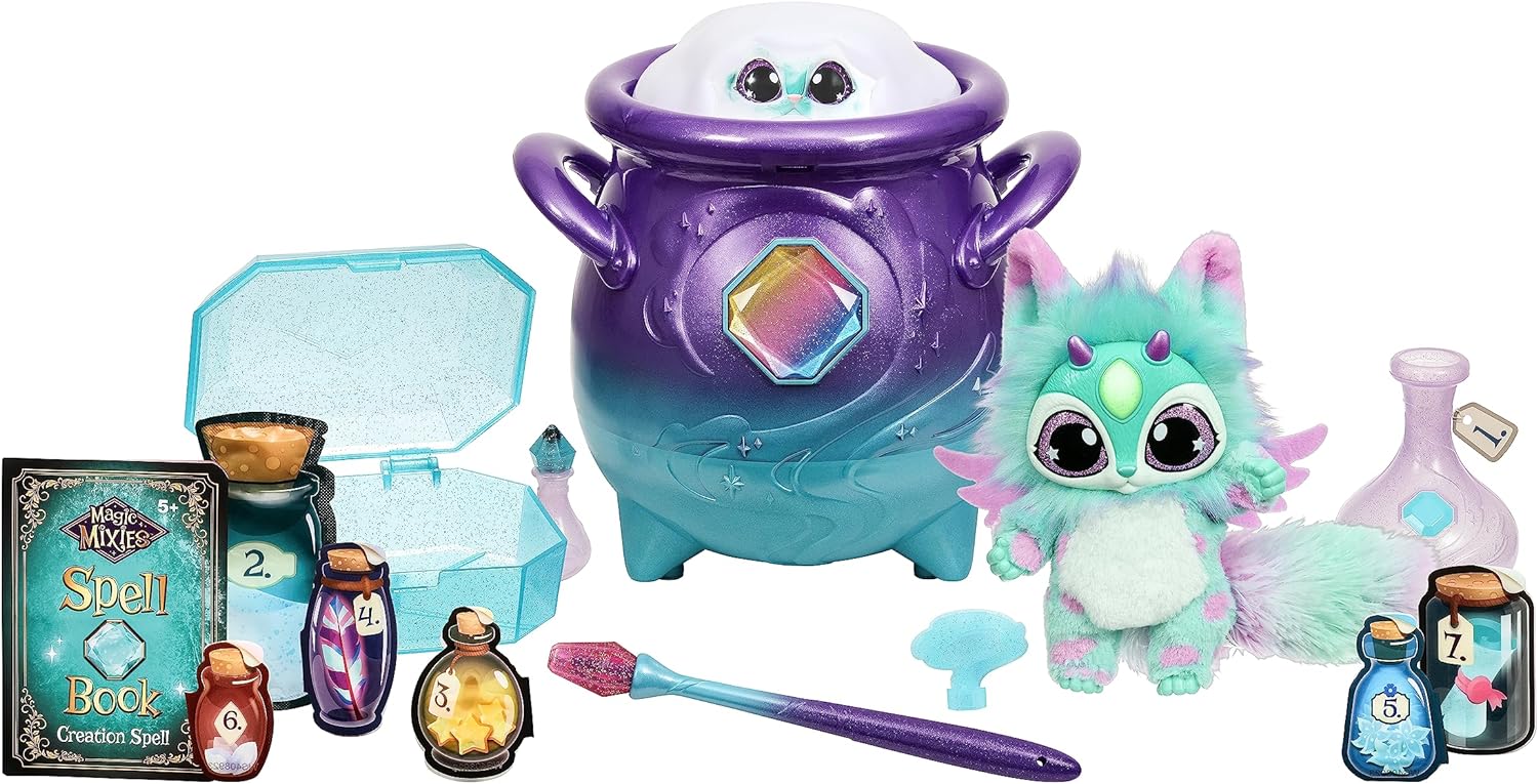 Buy Magic Mixies Magic Cauldron in Purple with Real Mist and Interactive 20cm Blue Plush Toy | Yallatoys.com