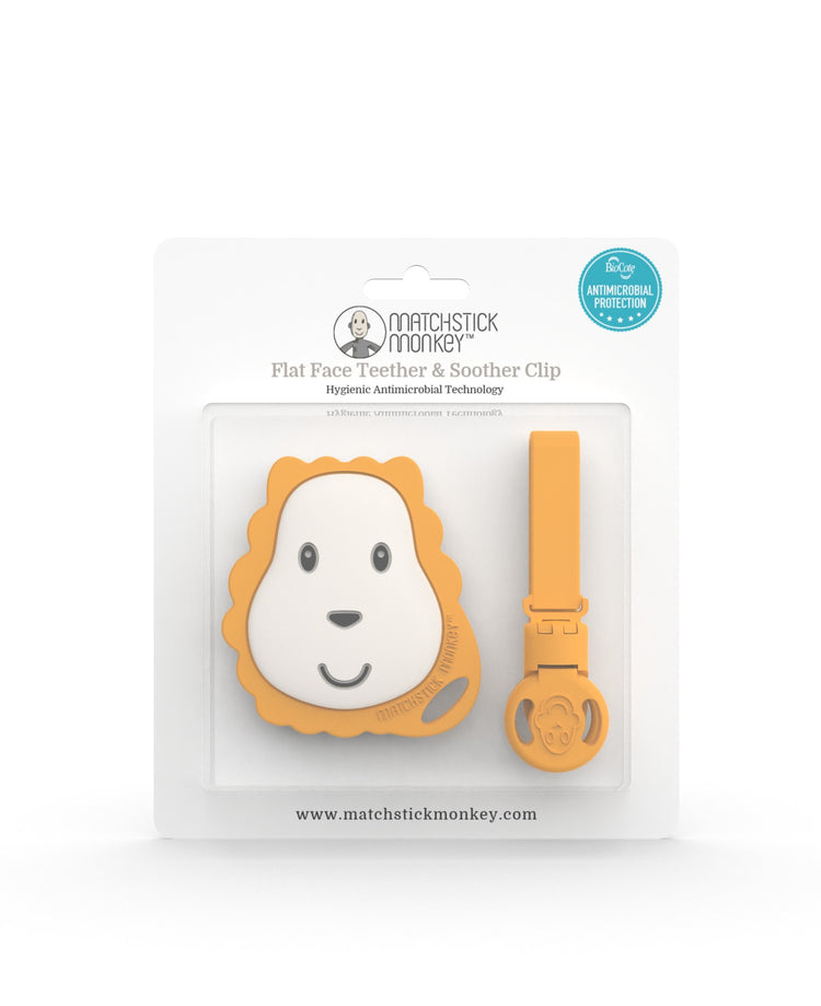 Matchstick Monkey Flat Face Teether and Soother Clip Lion Matchstick Monkey Yallatoys