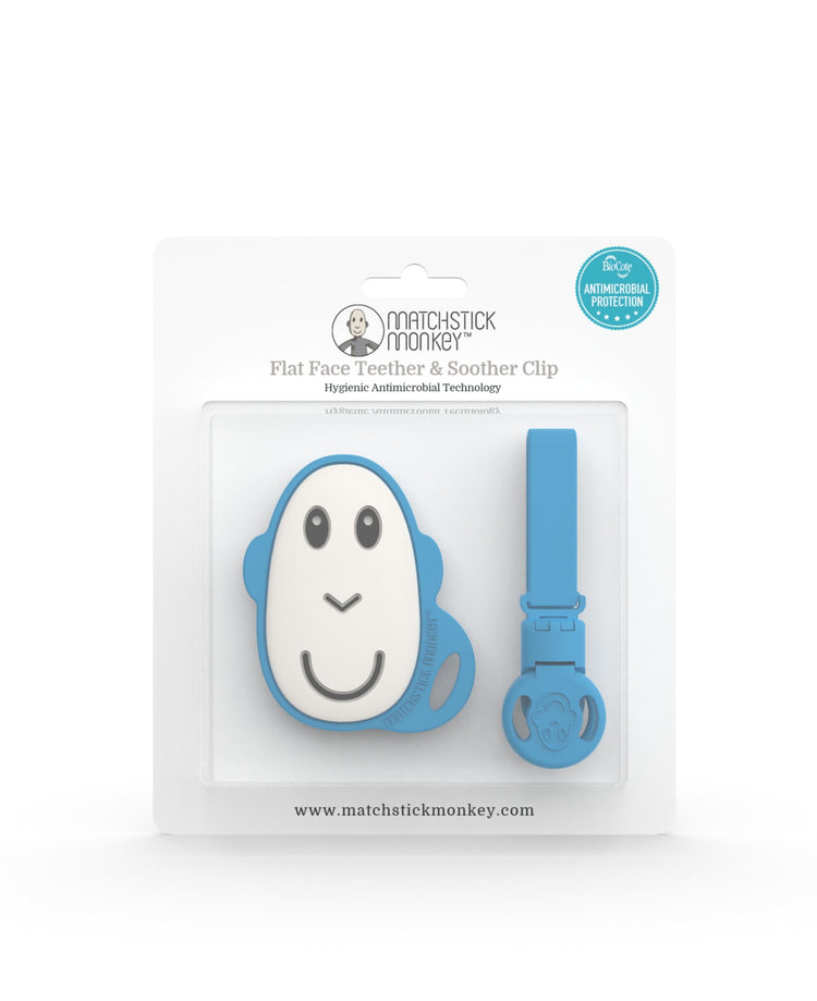Matchstick Monkey Flat Face Teether and Soother Clip Blue Matchstick Monkey Yallatoys