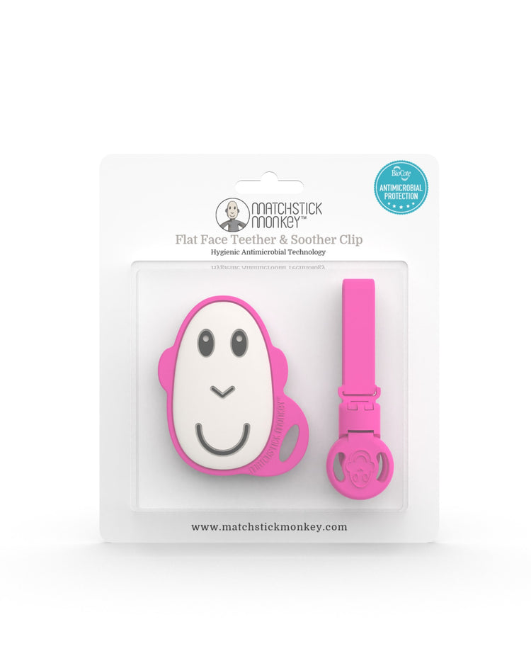 Matchstick Monkey Flat Face Teether and Soother Clip Pink Matchstick Monkey Yallatoys