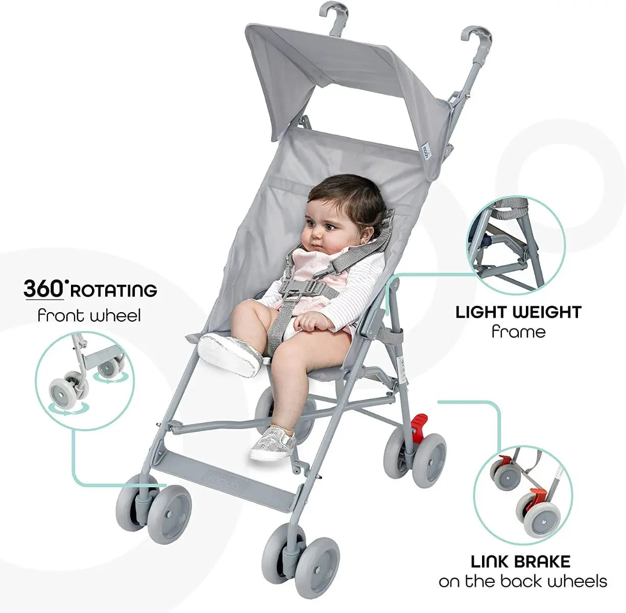 Moon Jet Light Weight Compact Fold Buggy Stroller Light Grey Moon Yallatoys