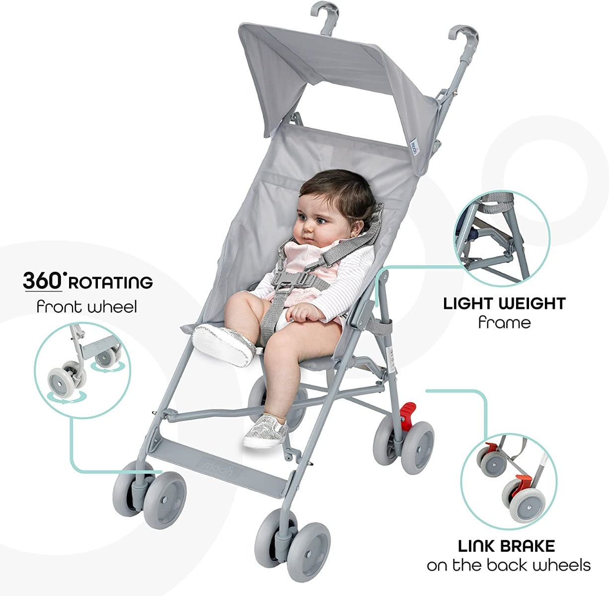 Buy Moon Jet Light Weight Compact Fold Buggy Stroller Light Grey | Yallatoys.com