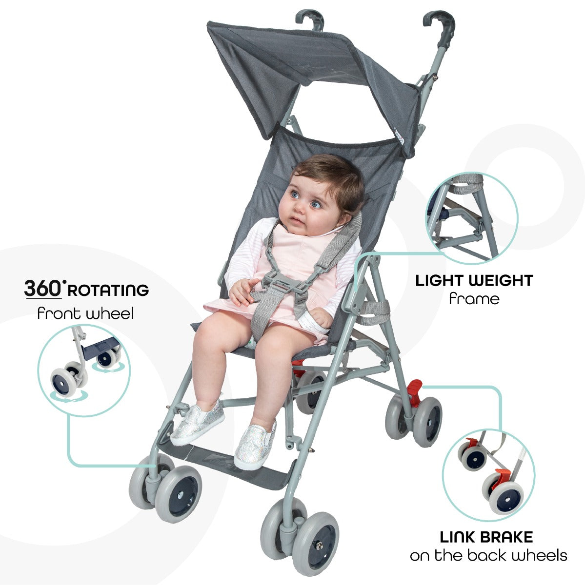 Buy Moon Jet Light Weight Compact Fold Buggy Stroller Dark Grey | Yallatoys.com