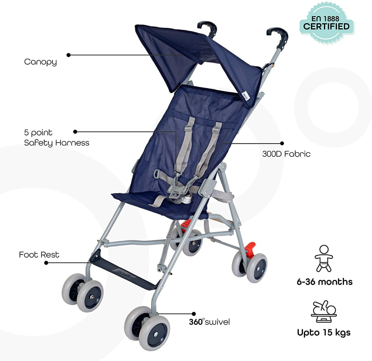 Buy Moon Jet Light Weight Compact Fold Buggy Stroller Dark Blue | Yallatoys.com