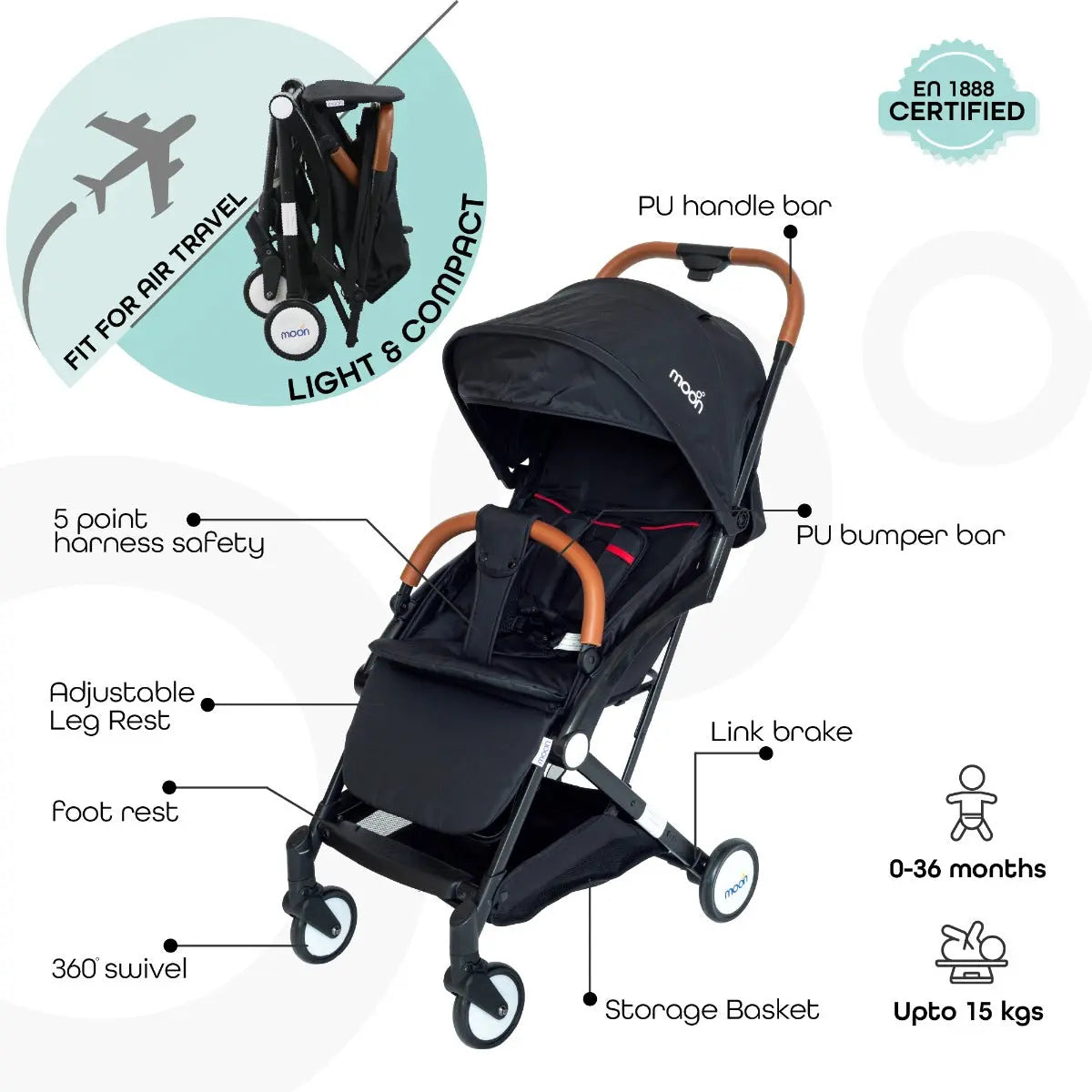 Moon Ritzi Cabin Stroller Black Yallamomz Yallatoys