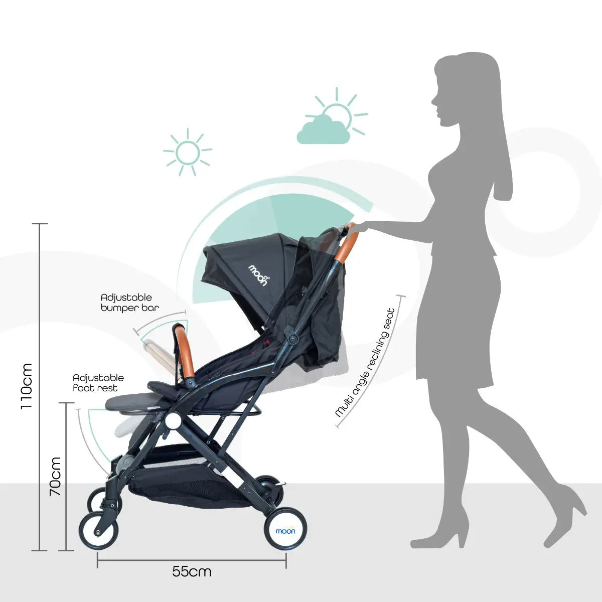 Moon Ritzi Cabin Stroller Black Yallamomz Yallatoys