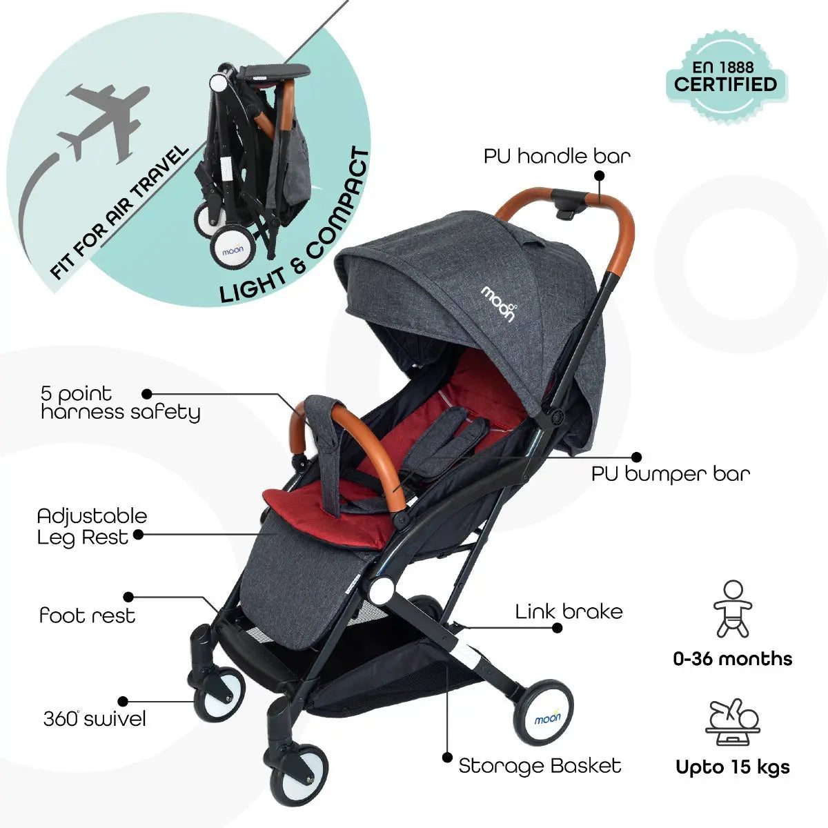 Moon Ritzi Cabin Stroller Black/Red Moon