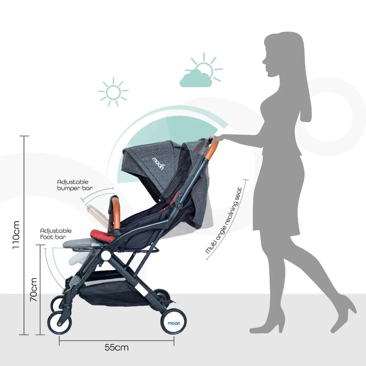 Moon Ritzi Cabin Stroller Black/Red Moon