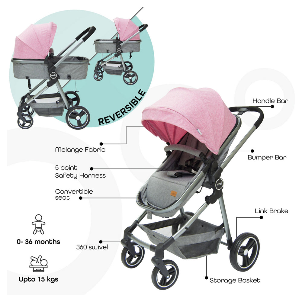 Buy Moon Pro 2 In 1 Stroller Pink | Yallatoys.com