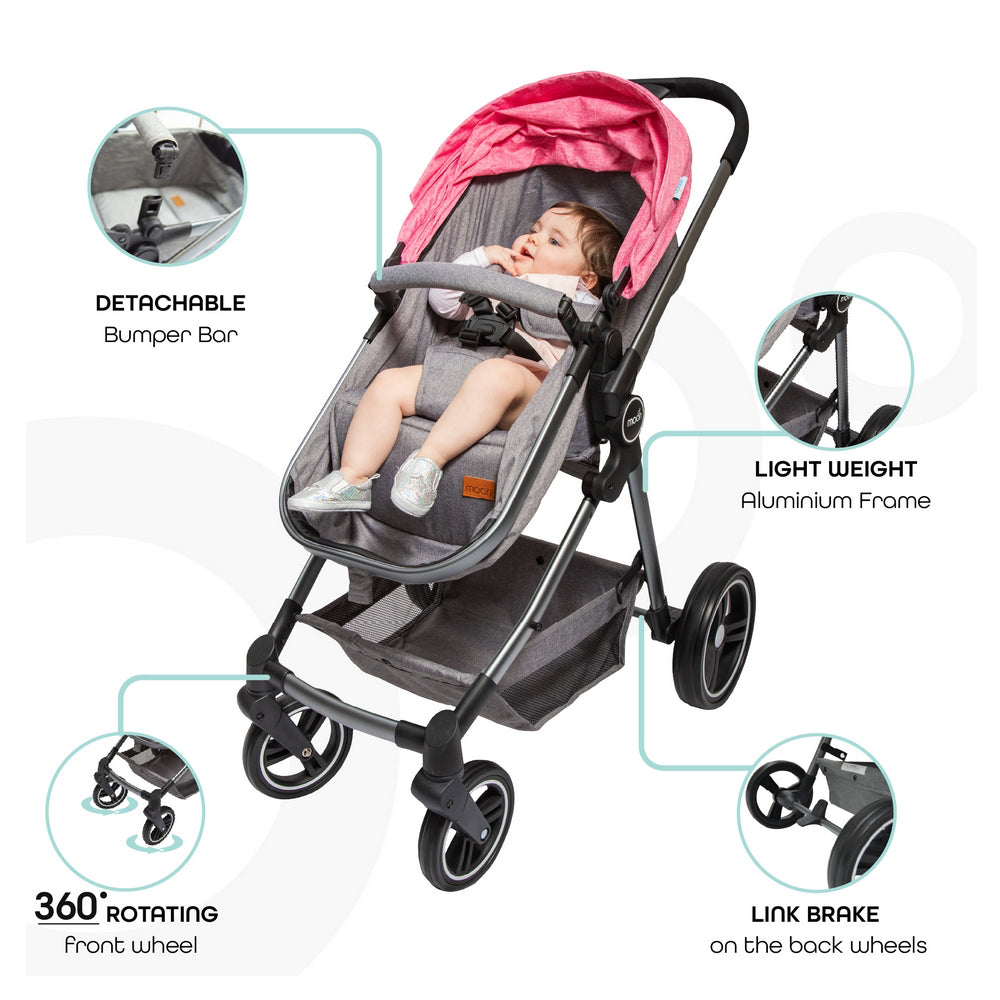 Buy Moon Pro 2 In 1 Stroller Pink | Yallatoys.com