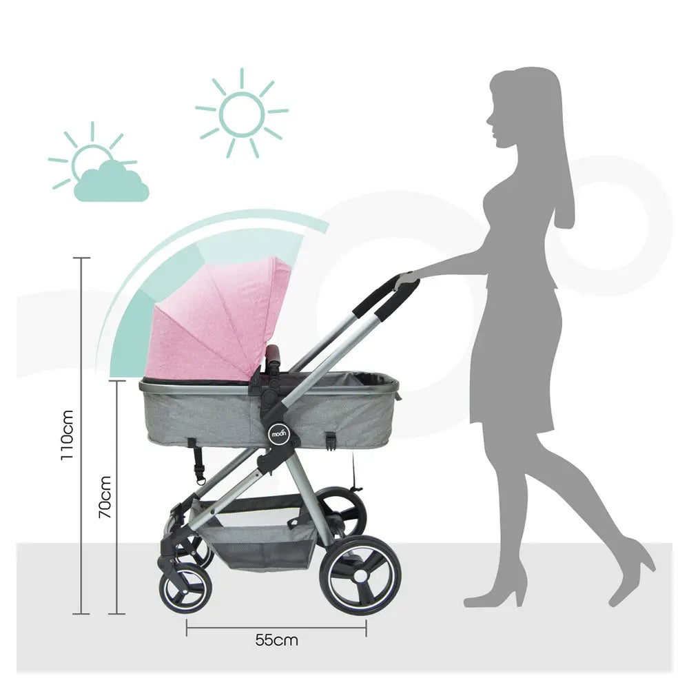 Moon Pro 2 In 1 Stroller Pink Moon Yallatoys