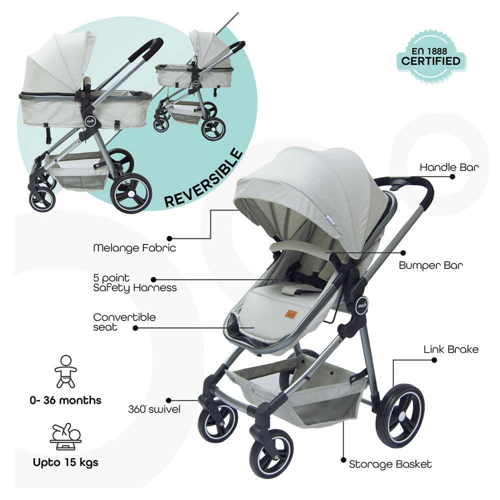Buy Moon Pro 2 In 1 Stroller Grey | Yallatoys.com