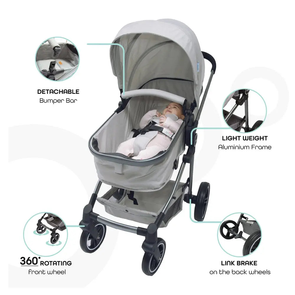 Moon Pro 2 In 1 Stroller Grey Moon Yallatoys