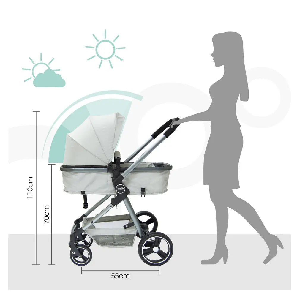 Moon Pro 2 In 1 Stroller Grey Moon Yallatoys