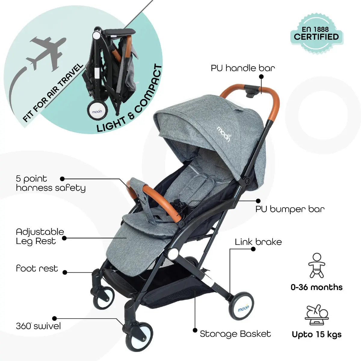 Moon Ritzi Cabin Stroller Grey Yallamomz Yallatoys