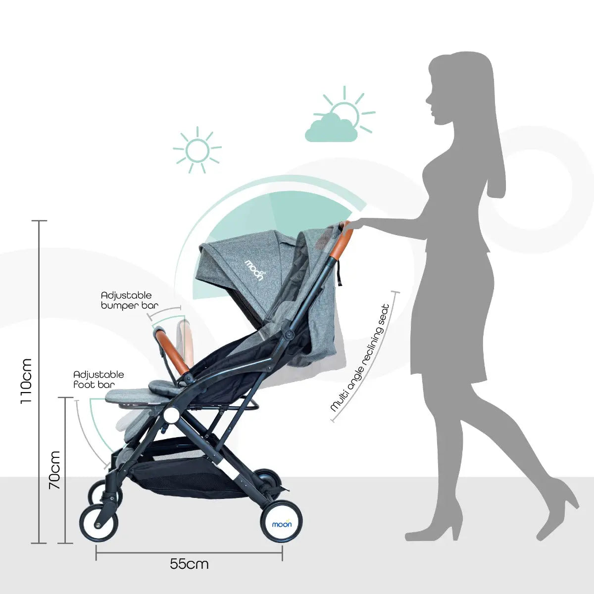 Moon Ritzi Cabin Stroller Grey Yallamomz Yallatoys