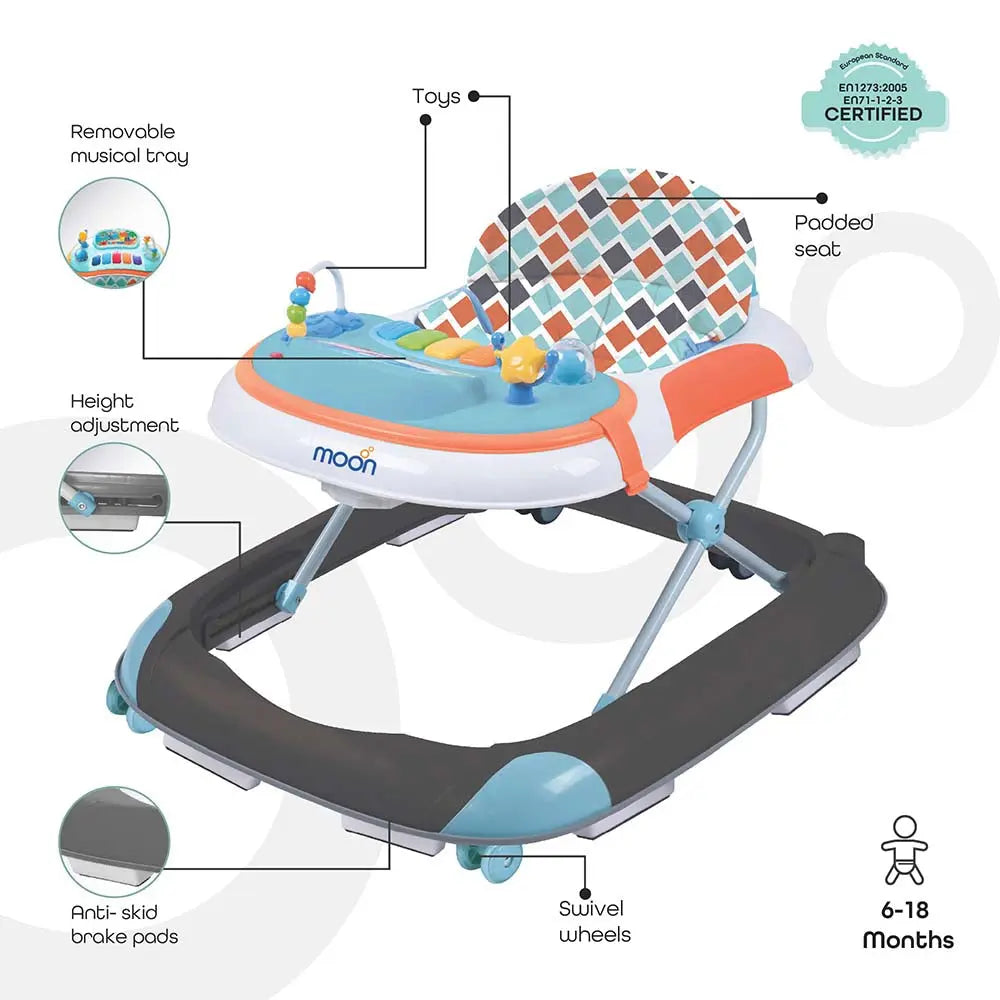 Moon Muv Walker Baby Walker with music and Sound with Anti-fall Brake Pads Grey Dino Moon