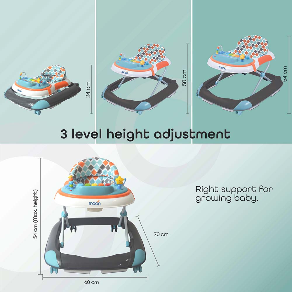 Buy Moon Muv Walker Baby Walker with music and Sound with Anti-fall Brake Pads Grey Dino | Yallatoys.com