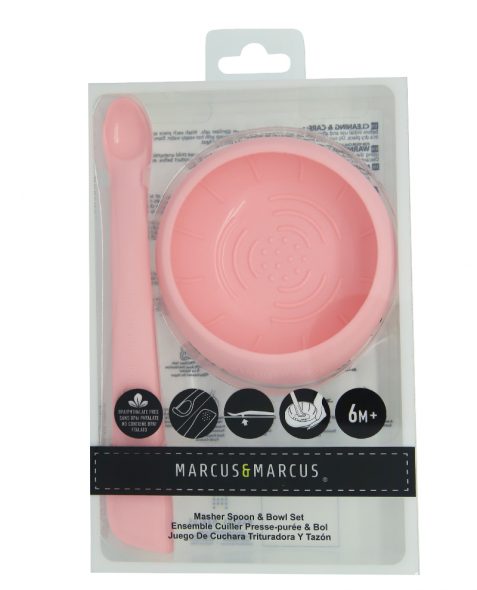 Marcus N Marcus  Masher Spoon & Bowl Set  Pink Marcus & Marcus Yallatoys