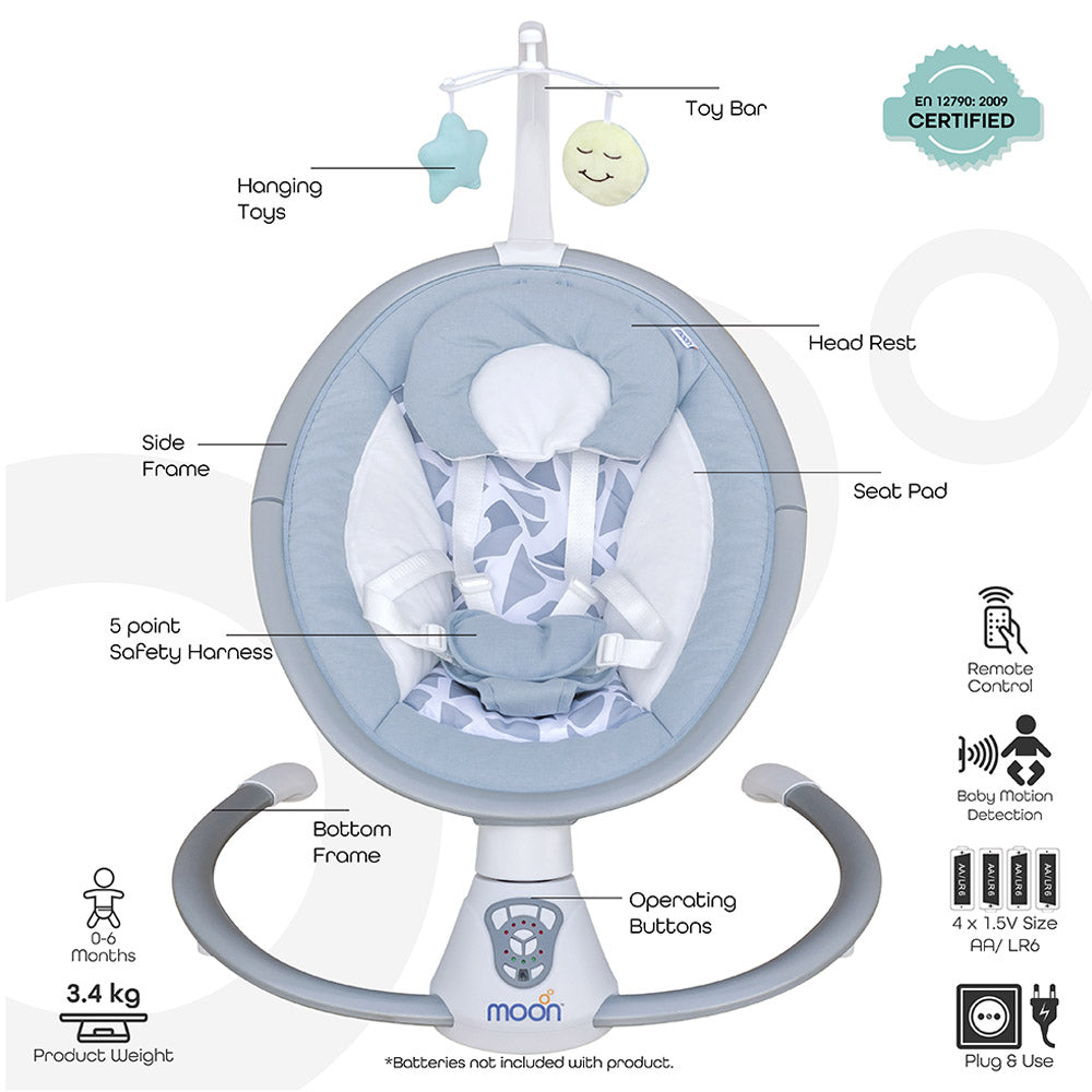 Buy Moon Musical Baby Swing Blue Remote Operated | Yallatoys.com