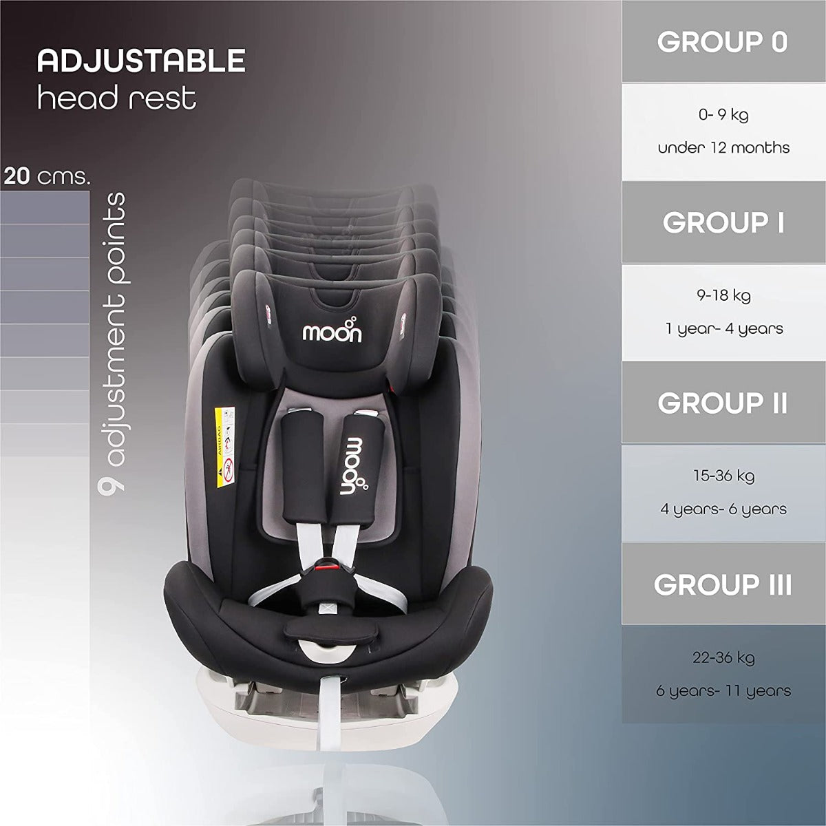 Buy Moon Melhor Convert Combin Car Seat Reclining Isofix Black Group:0+/I/II/III | Yallatoys.com