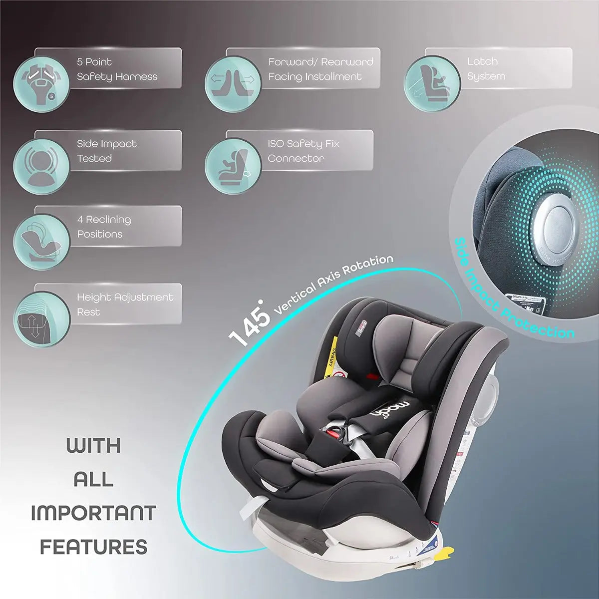 Moon Melhor Convert Combin Car Seat Reclining Isofix Black Group:0+/I/II/III Moon Yallatoys