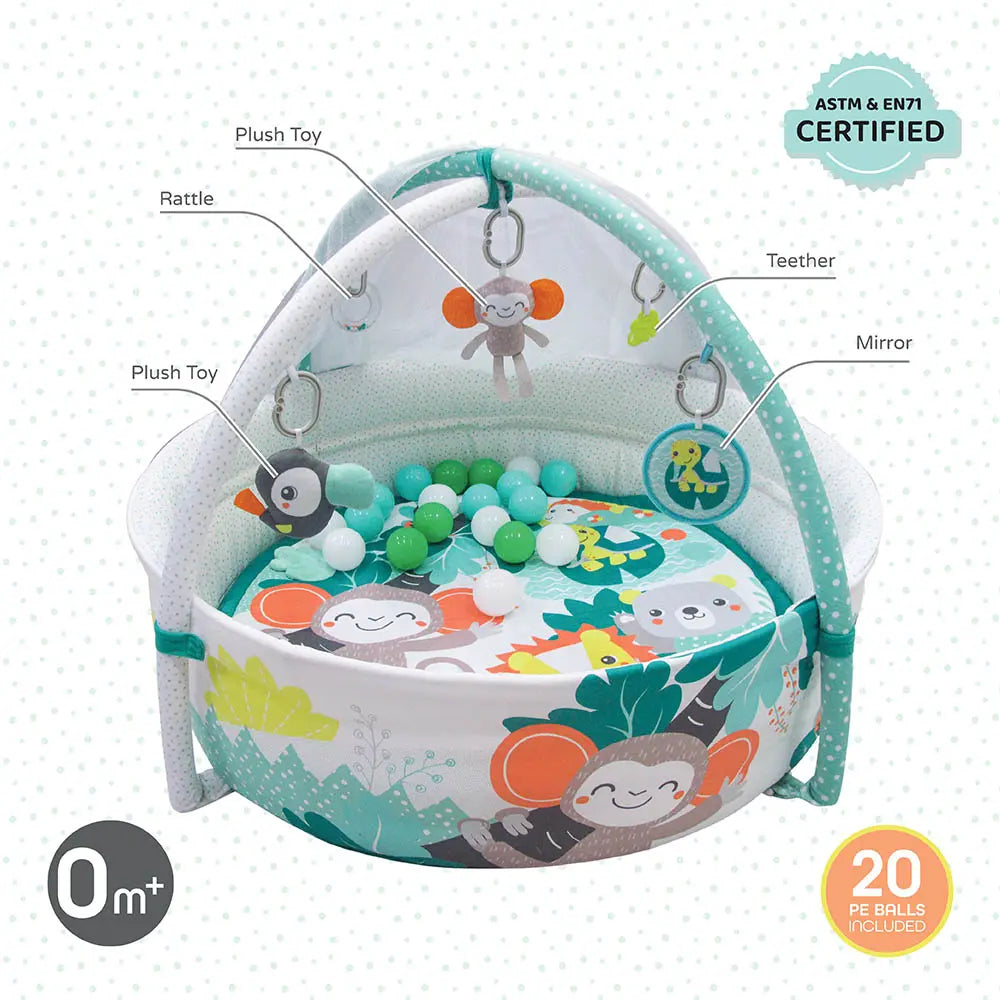 Moon Jungle Friends Baby Pool Mat With Mosquito Net + 20 Pcs Balls  Om+  Baby Playmat & Activity Gym Moon Yallatoys