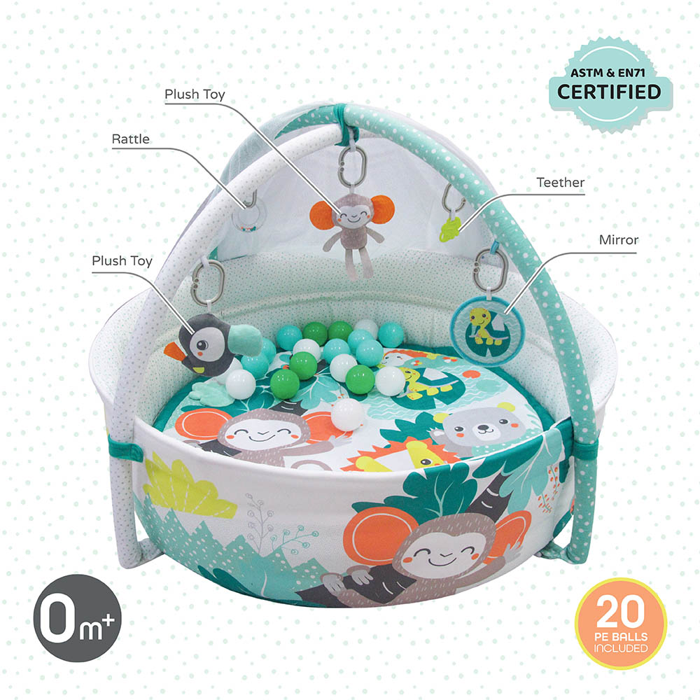 Moon Jungle Friends Baby Pool Mat With Mosquito Net + 20 Pcs Balls  Om+  Baby Playmat & Activity Gym Moon