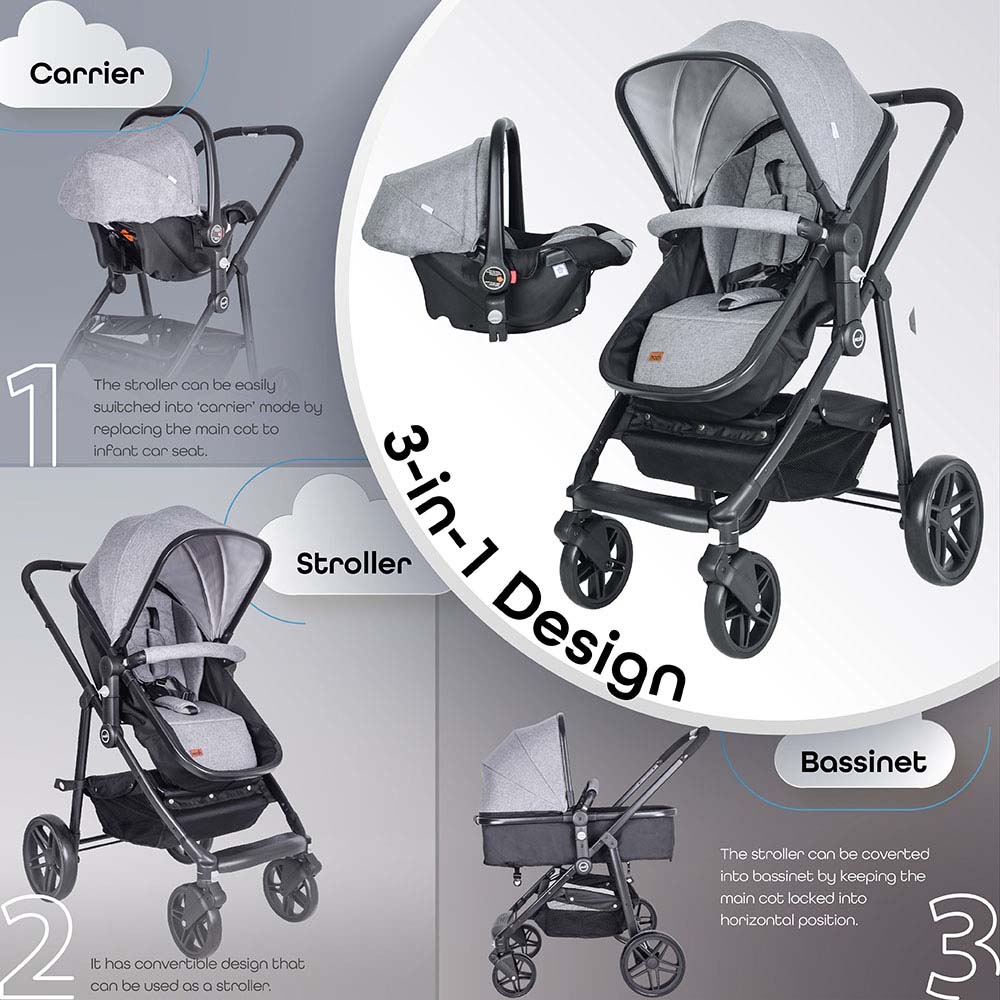 Buy Moon Tres 3 In 1 Travel System Light Grey | Yallatoys.com