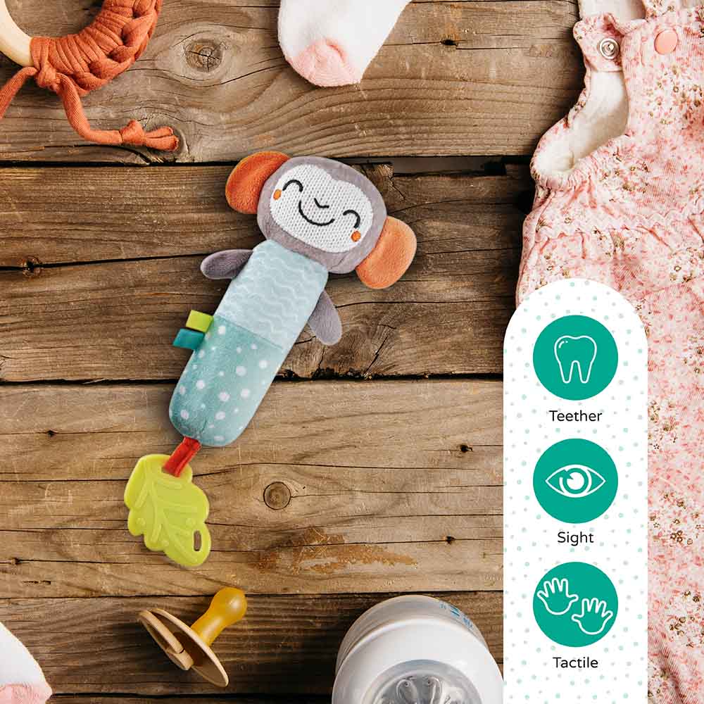 Moon Jungle Friends Soft Monkey Rattle Plush Toy & Teether Moon Yallatoys