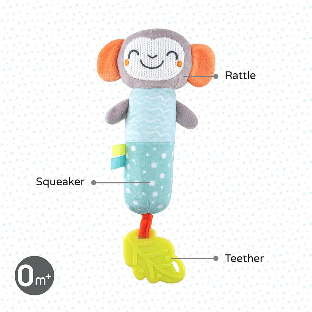 Moon Jungle Friends Soft Monkey Rattle Plush Toy & Teether Moon Yallatoys