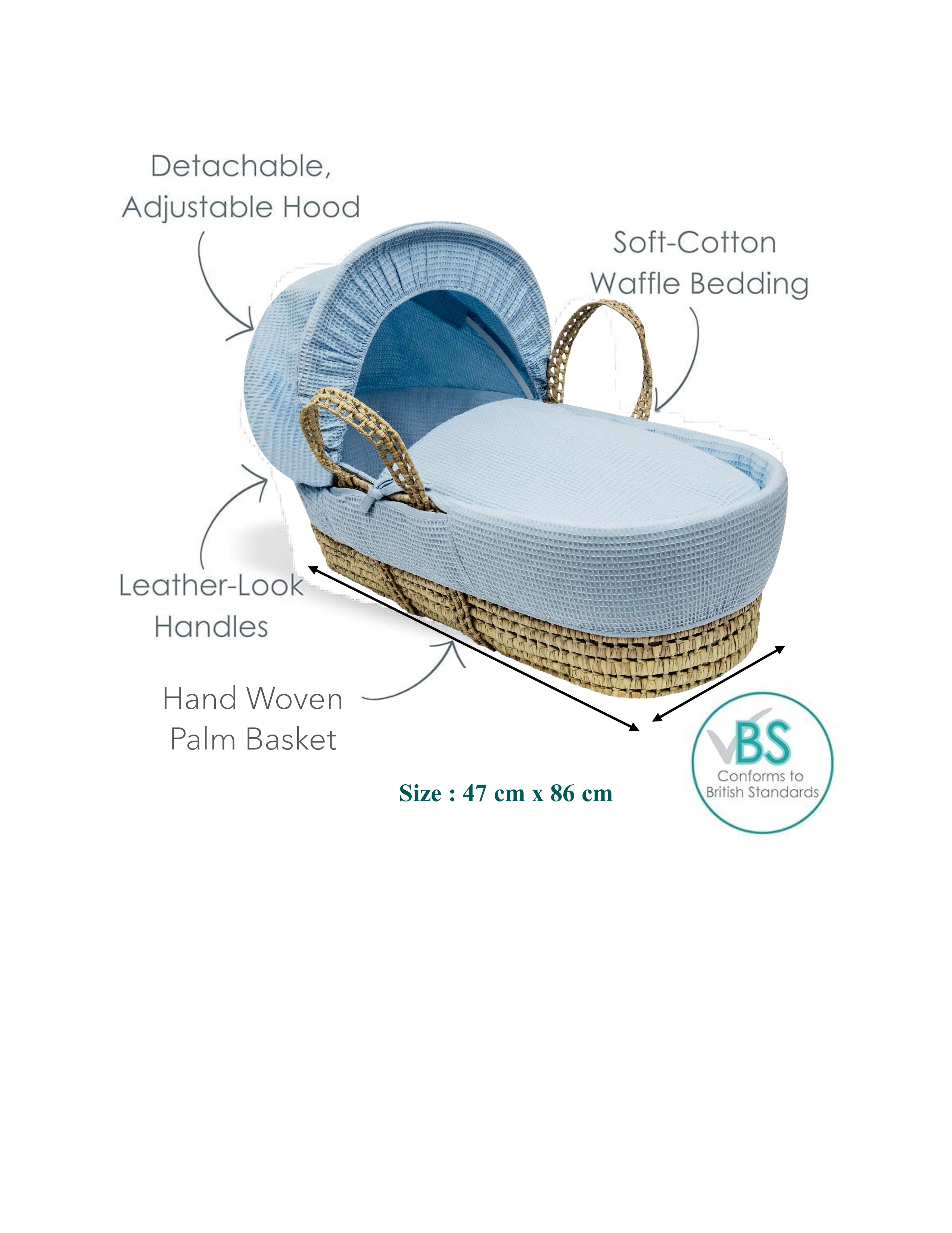 Kinder Valley Elegant Waffle Moses Basket with Folding Stand Blue Kinder Valley Yallatoys
