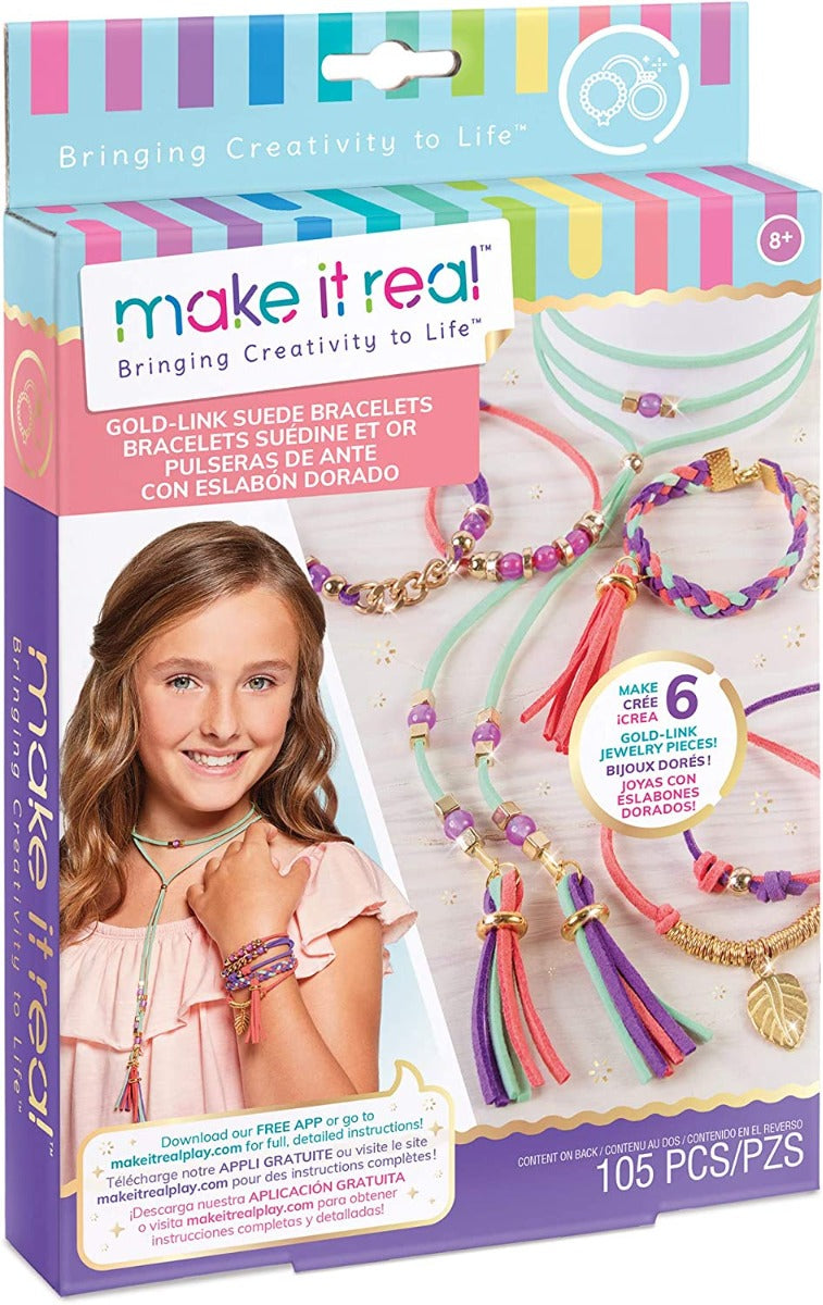 Buy Make It Real Gold Link Suede Bracelets | Yallatoys.com