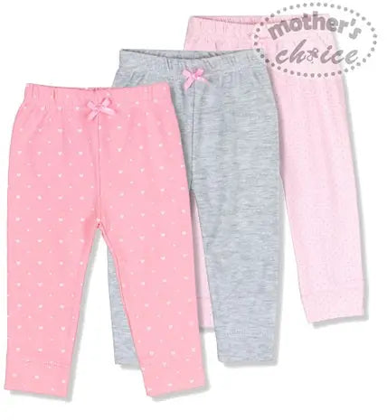 Mothers Choice Baby Legging In 3Pcs Pack - Pink Mothers Choice
