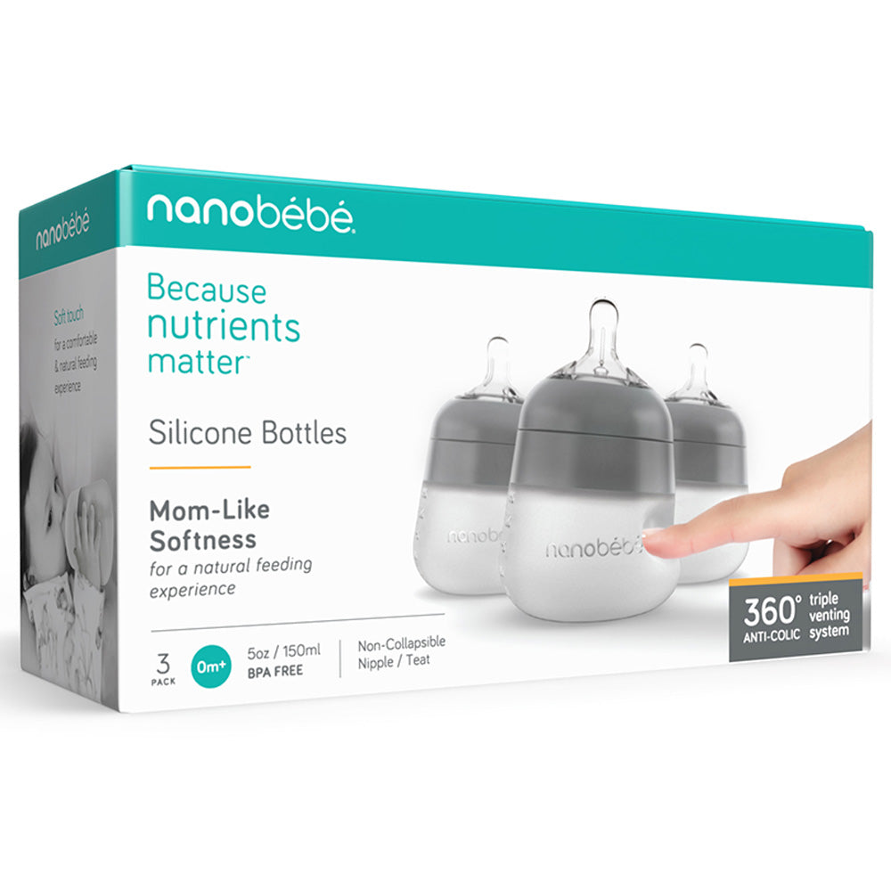 Nanobebe 150Ml Silicone Bottle  3 Pack  Grey Nanobebe Yallatoys