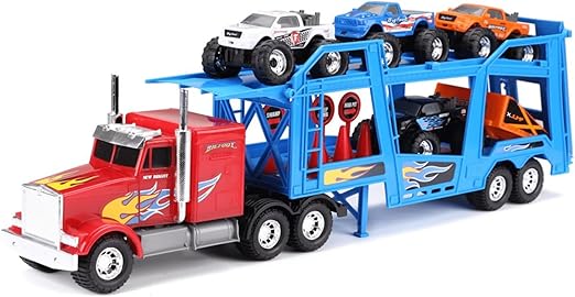 Buy New Bright Big Foot Car Carrier with 4 Trucks Playset | Yallatoys.com