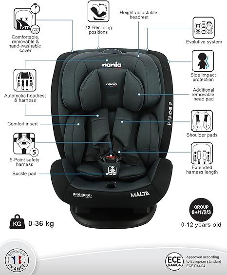 Nania Malta Grey Black Baby Car Seat Nania Yallatoys