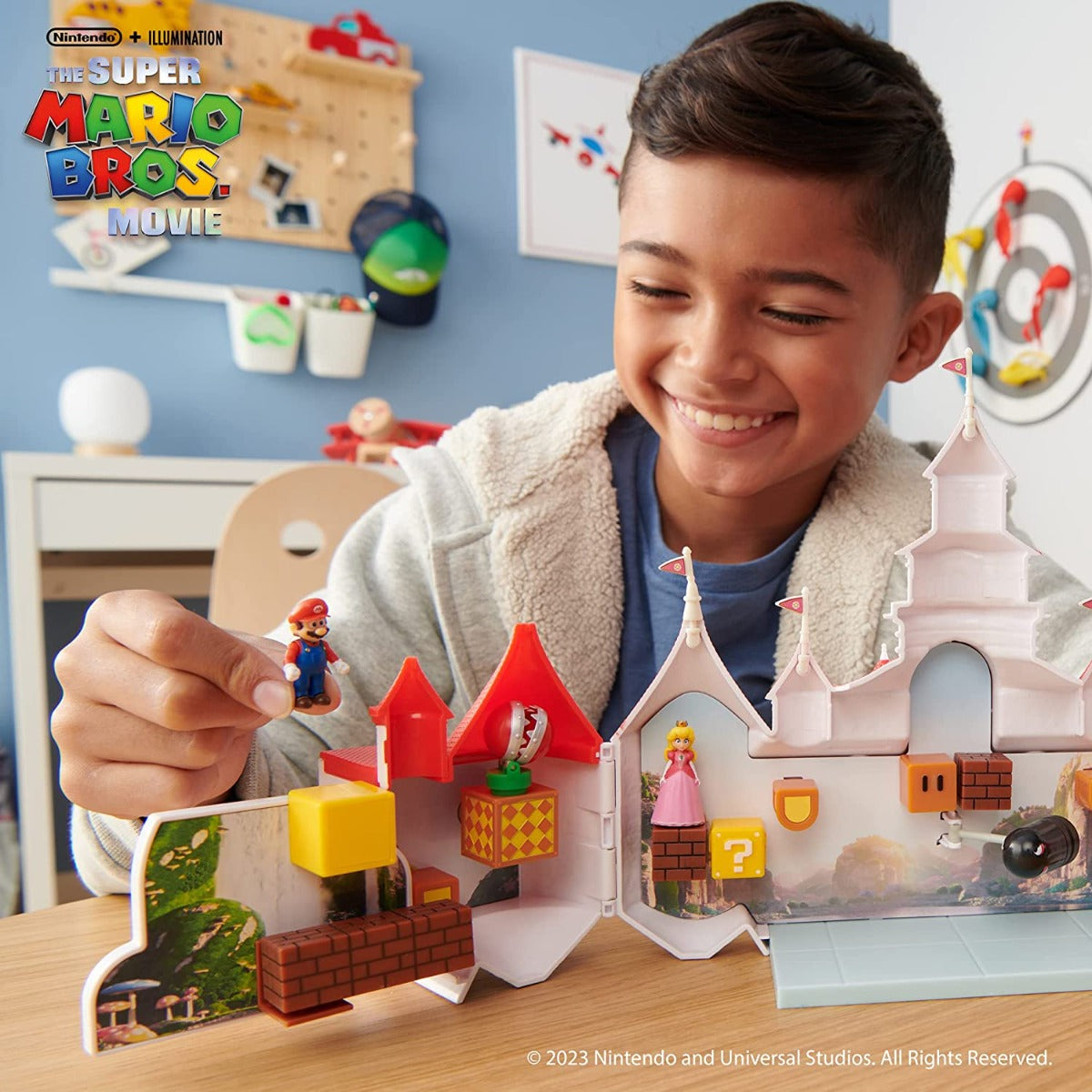 Buy Nintendo Super Mario Movie Mushroom Kingdom Castle Playset with Mini 1.25inch Mario and Princess Peach Figures | Yallatoys.com