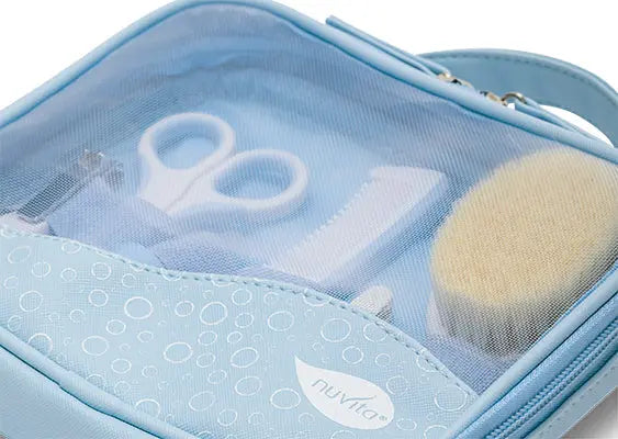 Nuvita Essential Baby Care Kit  Nasal Aspirator  Small Scissors With Rounded Tips  Nail Clippers  Nail Files  Brush With Pure Wool Bristles  And Comb Blue Nuvita Yallatoys