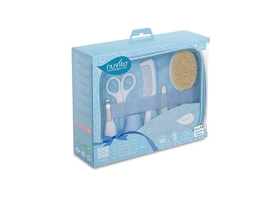 Nuvita Essential Baby Care Kit  Nasal Aspirator  Small Scissors With Rounded Tips  Nail Clippers  Nail Files  Brush With Pure Wool Bristles  And Comb Blue Nuvita Yallatoys