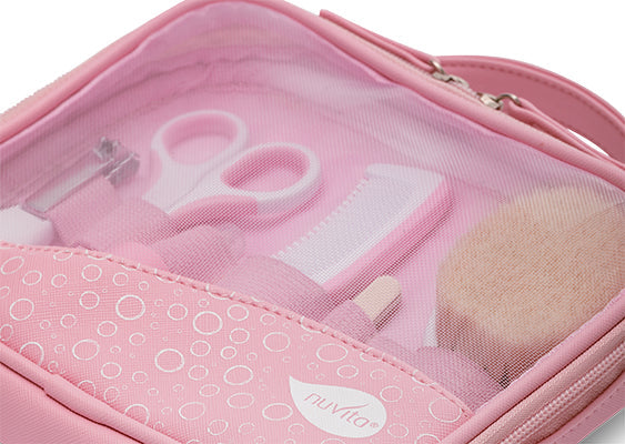 Nuvita Essential Baby Care Kit  Nasal Aspirator  Small Scissors With Rounded Tips  Nail Clippers  Nail Files  Brush With Pure Wool Bristles  And Comb Pink Nuvita Yallatoys