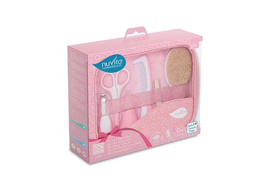 Nuvita Essential Baby Care Kit  Nasal Aspirator  Small Scissors With Rounded Tips  Nail Clippers  Nail Files  Brush With Pure Wool Bristles  And Comb Pink Nuvita Yallatoys