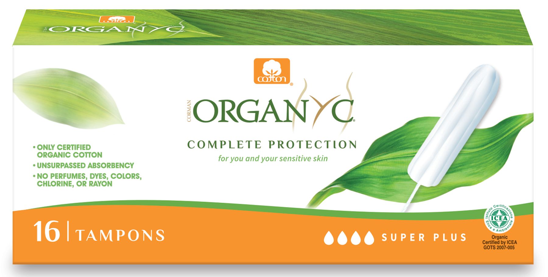 Organyc 100 Percent Organic Cotton Tampons Super Plus 16Pcs Organyc Yallatoys