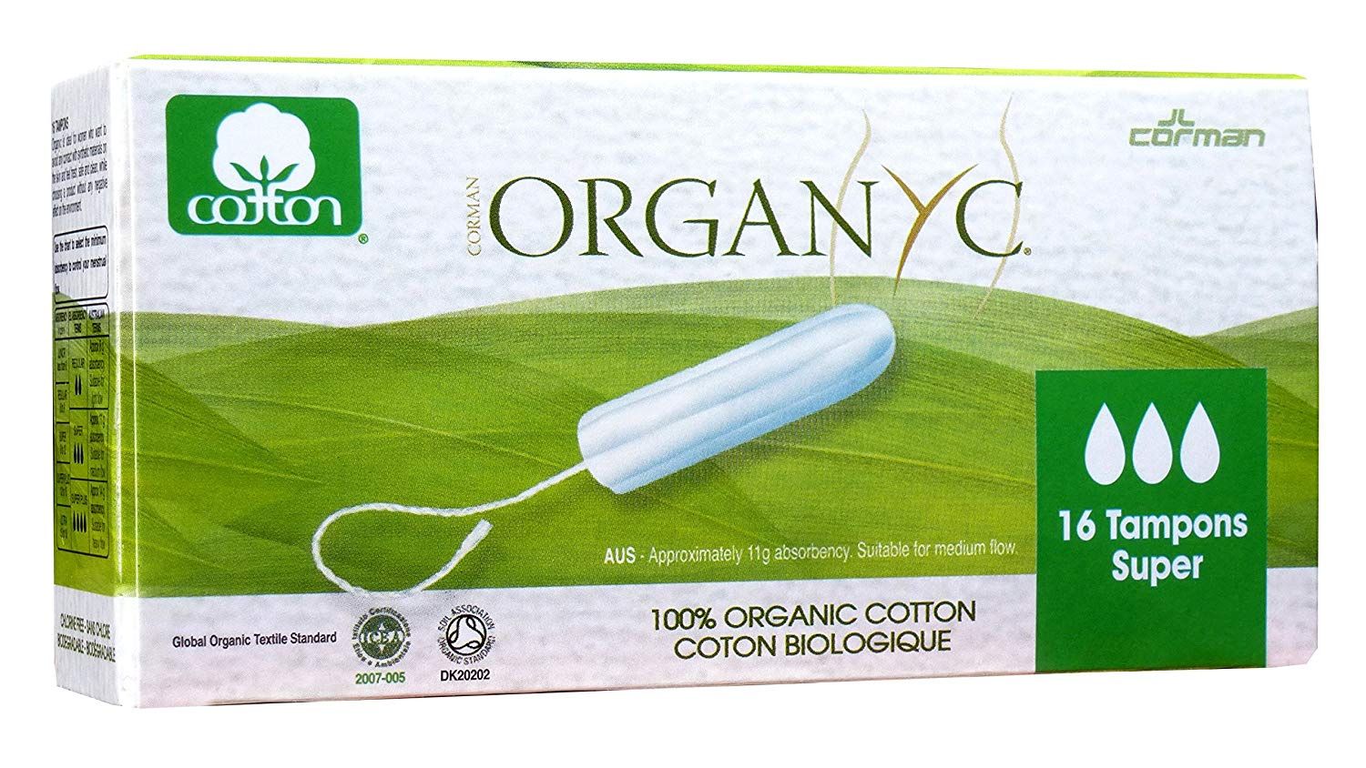 Organyc 100 Percent Organic Cotton Tampons Super 16Pcs Organyc Yallatoys