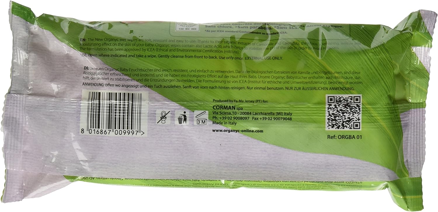 Organyc 100% Organic Cotton Baby Wipes 60Pcs Organyc Yallatoys