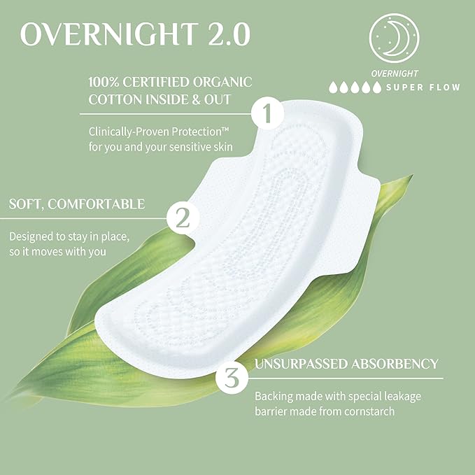 Organyc 100 Percent Cotton Overnight Protection Pads Maximum Coverage Organyc Yallatoys