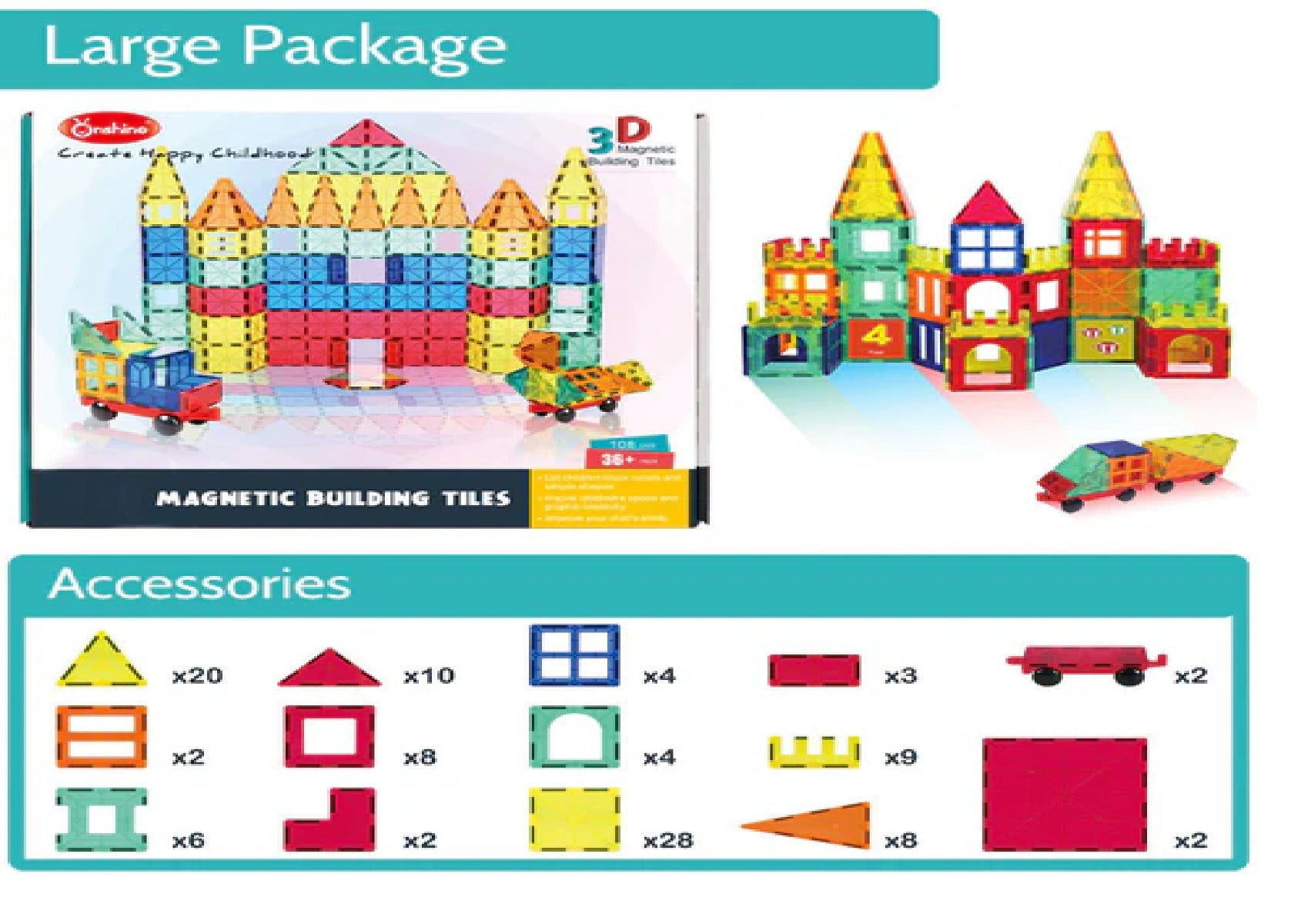 Buy Onshine 108Pcs Magnetic Building Tiles | Yallatoys.com